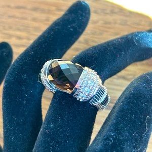 Judith Ripka sterling silver smoky topaz and CZ ring.